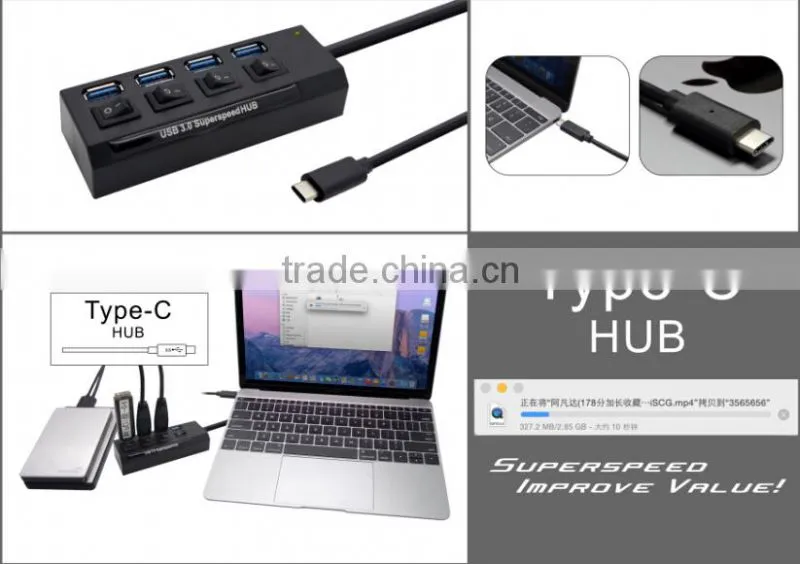 USB 3.1 Type-C USB-C Hub Type-C USB3.1 Hub 7 port USB 3.0 with Individual Switch and Indicator Light