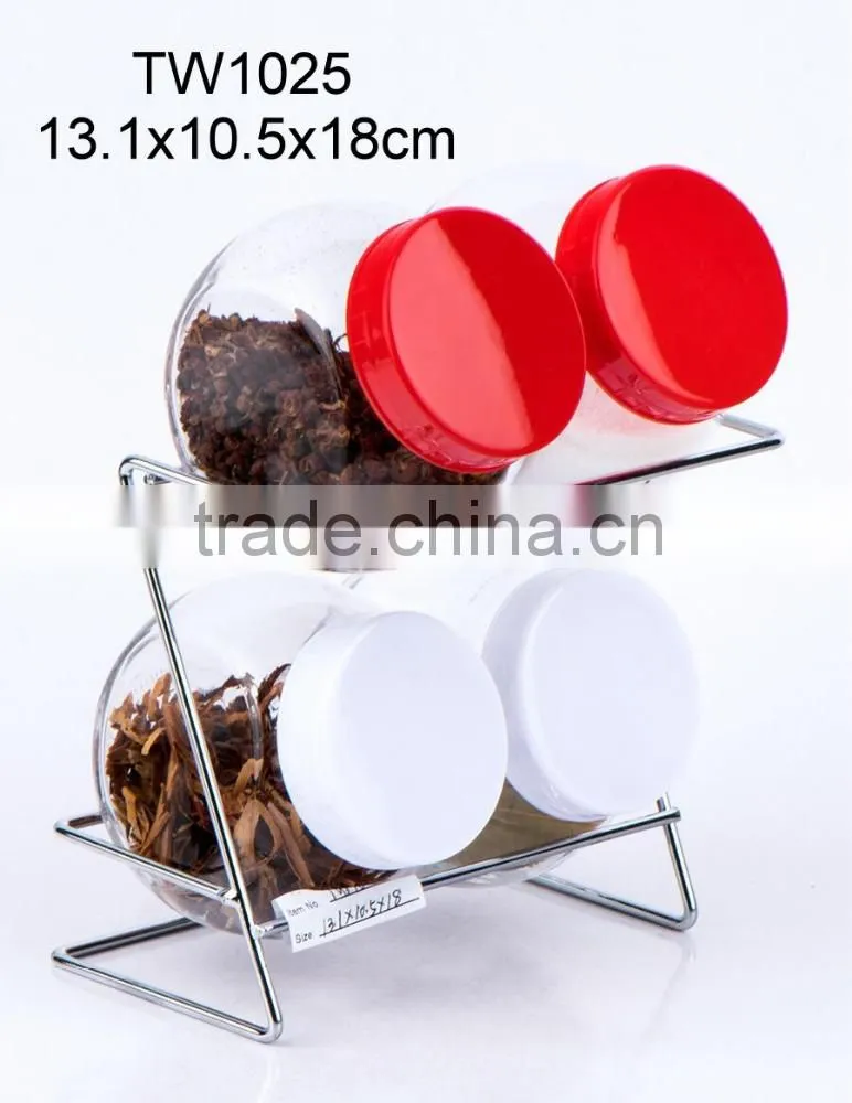 6pcs glass spice jar with spoon and metal rack (TW1026)