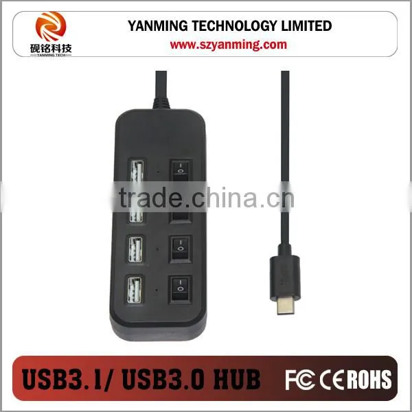 usb 3.1 to 4 port usb 3.0 hub with micro usb power in