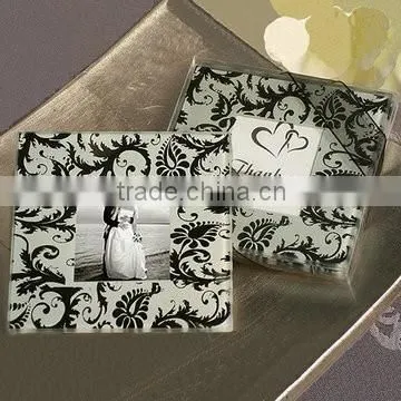 Photo frame type crystal glass coaster photo insert with wood material base
