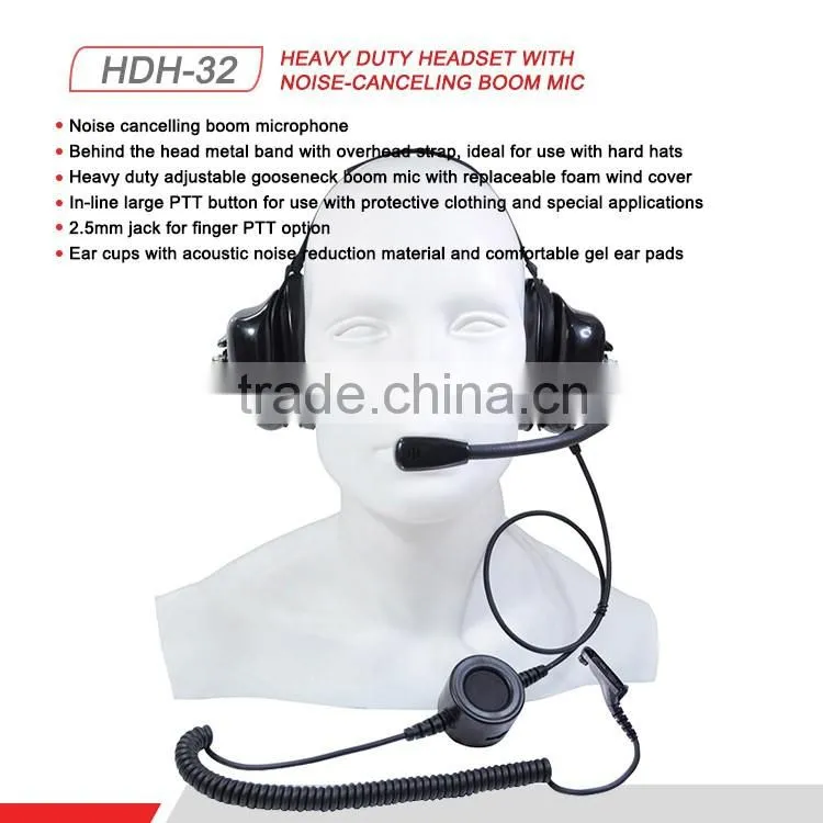 Heavy Duty Headset With Quick Disconnect Jack Adjustable Gooseneck Boom Mic