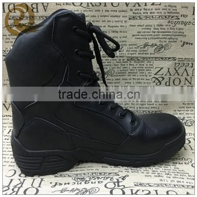 Black genuine leather army military police tactical boots with zipper