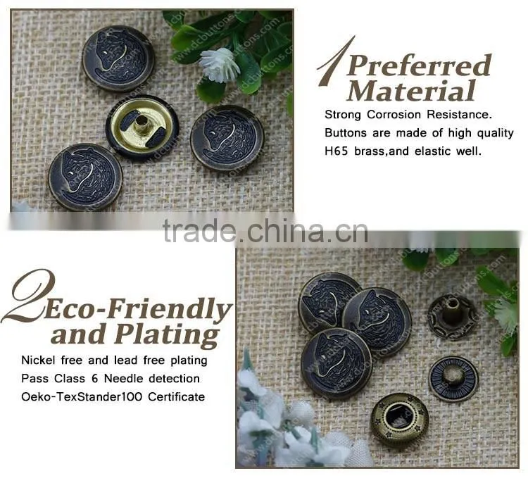 15MM New design logo bronze ecofriendly spring snap button garment accessory