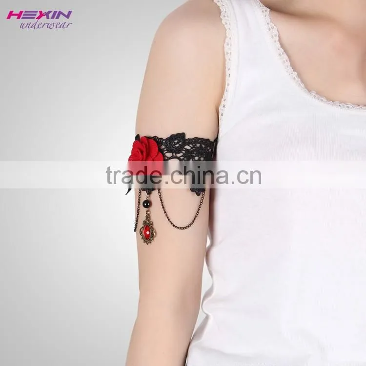 Party Accesories Cool Black Upper Arm Bracelet With Green Flower For Girls