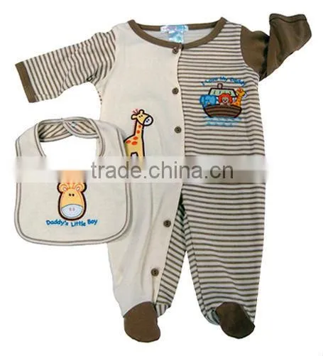 100% Cotton Embroideried Baby Romper set with bib Baby Clothes Set