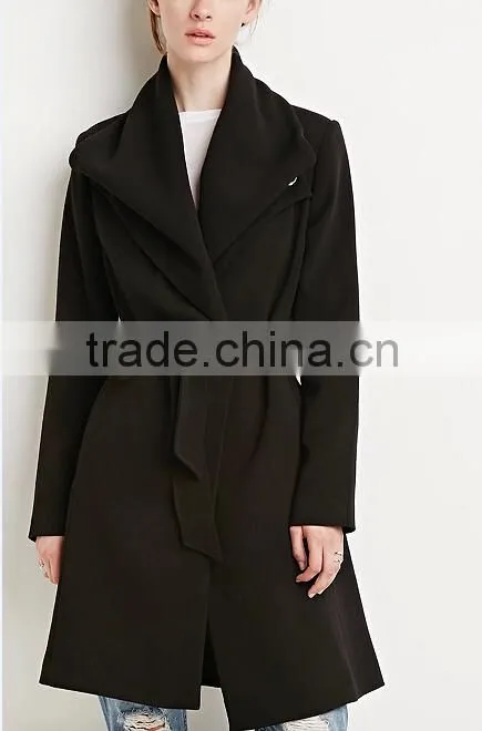 2015 New apparel fashion designs belted shawl collar coats for woman