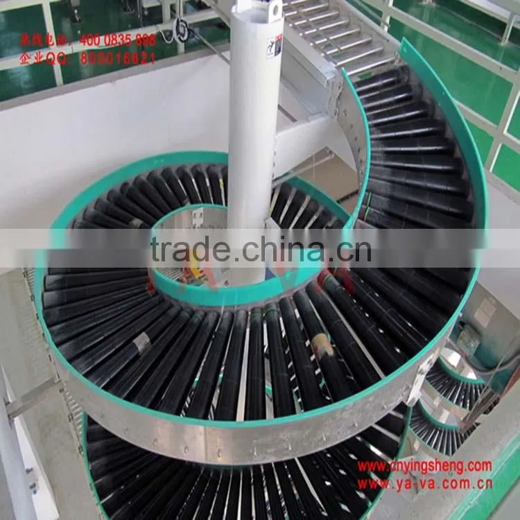 Cartons and bucket gravity roller spiral conveyor