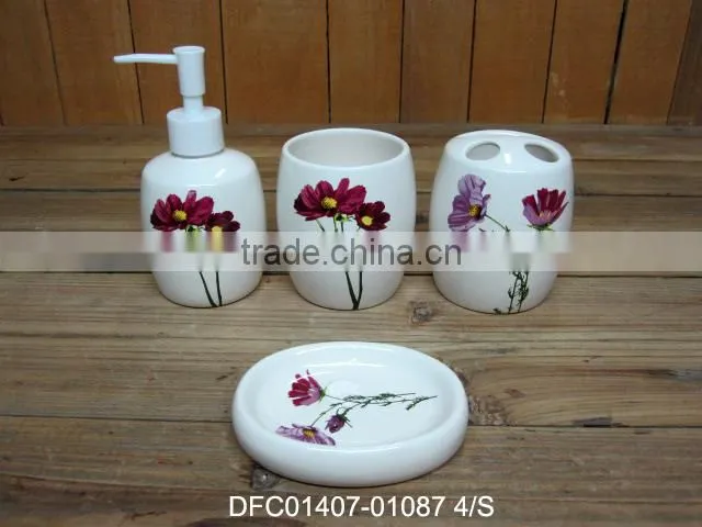 Flower Hand-painted Ceramic 4 PCs Bathroom Set