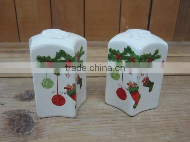 new christmas 6pcs ceramic spices canisters set with wood stand