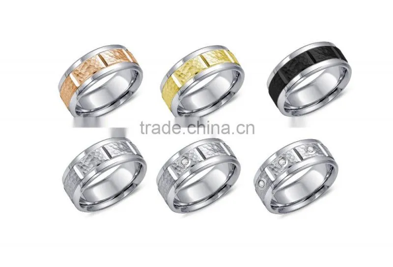 Polished Shiny Rose Gold Plating Tungsten Wedding Bands Ring Inlay Carbon Fiber Rings Bands