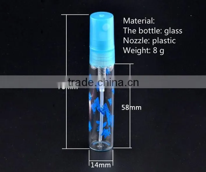 The butterfly frosting 5 ml cosmetic packaging bottle perfume bottles Portable perfume spray bottle glass drawn tube bottles