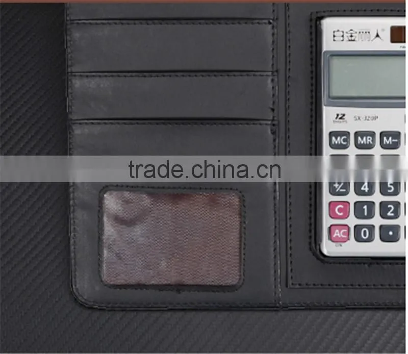 Dongguan factory direct Multi-function file folder with calculator, custom pu leather portfolio with MEMO pad
