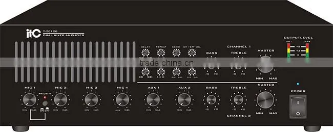 ITC T-2E240 Two Channel Mixer Amplifier with 4 Microphone Inputs by XLR & Phone Jack