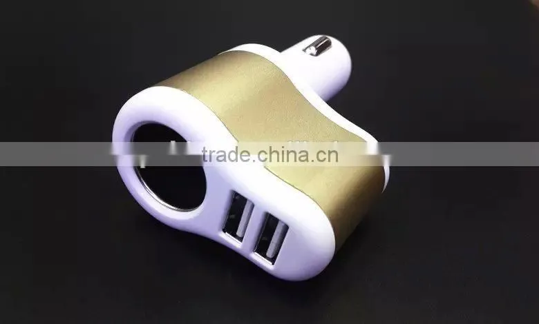 Hot selling universal usb car charger, 3 in 1 cigarette car charger for iPhone/samsung