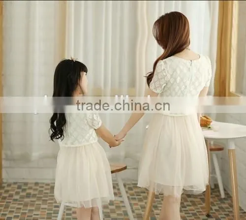 2015 Fashion Lace Mother Daughter Dress Golden Supplier High Quality Hot Sale Summer Wholesale Family Dress