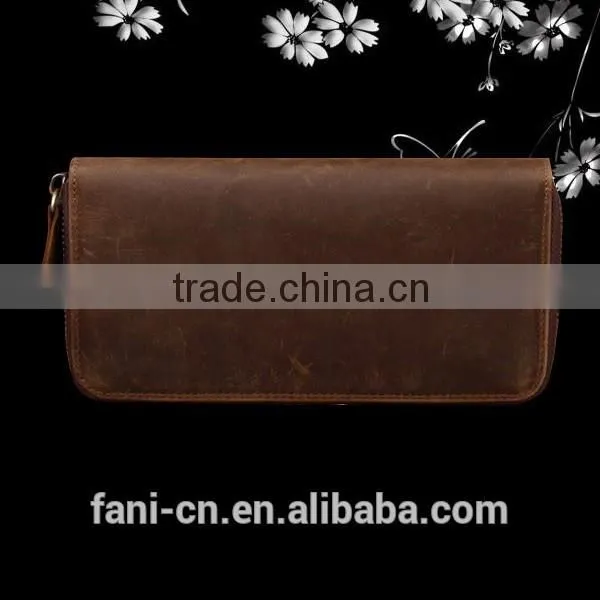 First layer cowhide leather zipper wallet with high quality for men