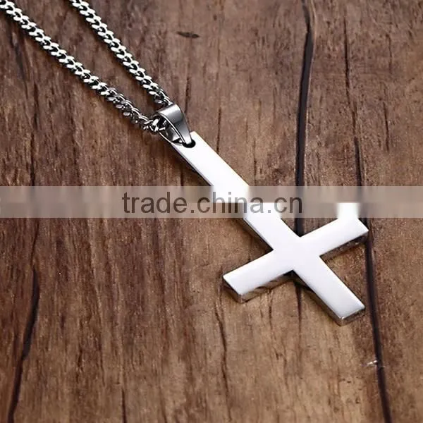Europe Inverted Cross Stainless Steel Necklace 2016