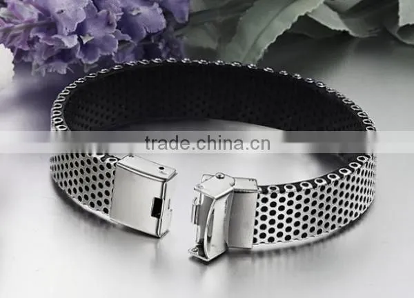 New Men's Personality Stainless Steel PU Leather Bracelet