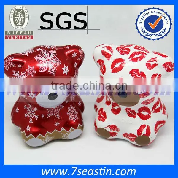 Customized metal gift tin packing bear shaped boxes
