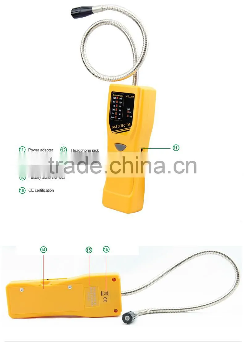 AZ7201 Highly Sensitive Portable Flexible Probe Digital Combustible Methane Propane Gas Leak Detector