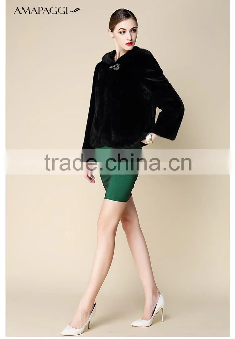 wholesale Fashion short mink fur coat hooded