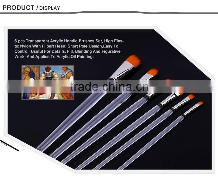 High Quality 6Pcs Watercolor Gouache Painting Brushes For Kid Acrylic Handle Nylon Hair Artist Paint Acrylic Brushes For Drawing
