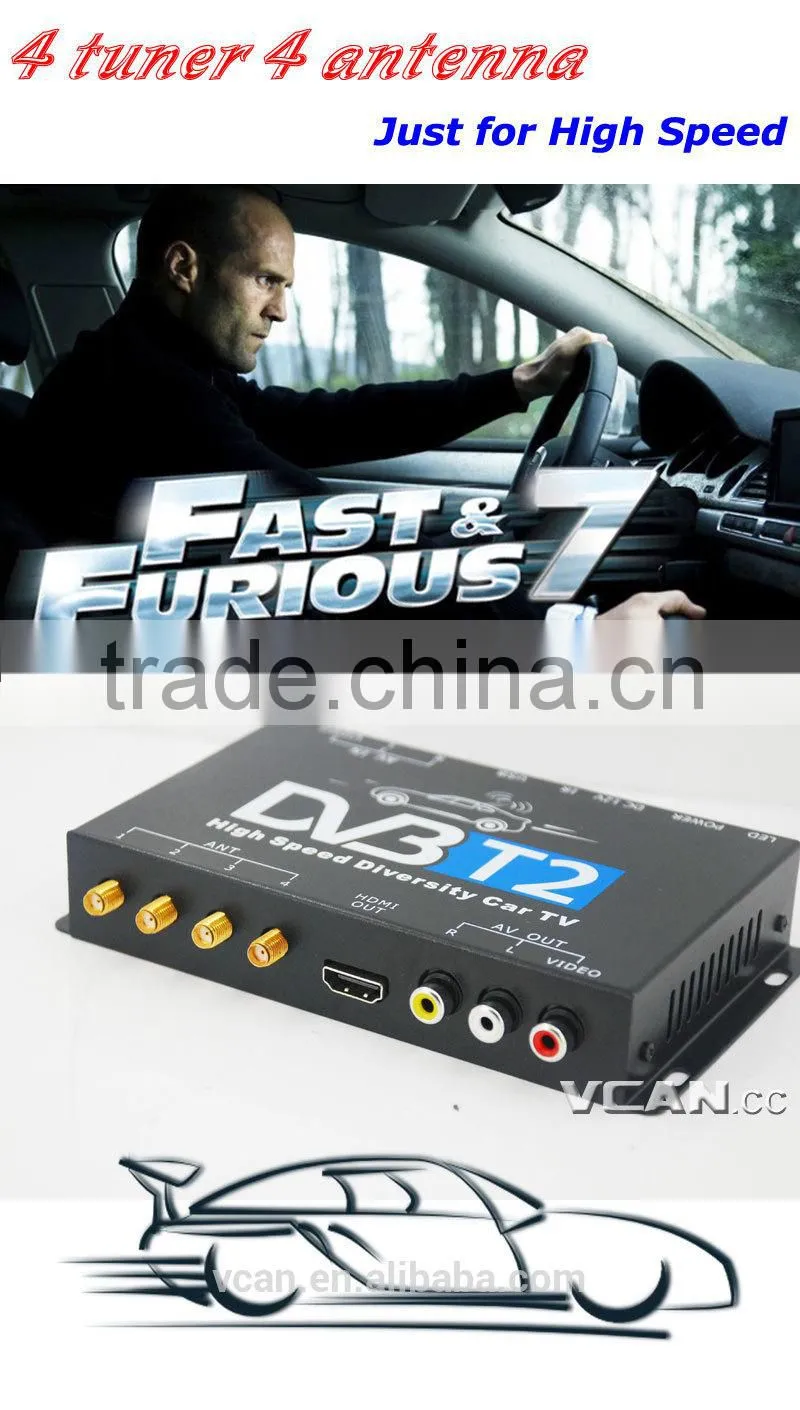 DVB-T24 hd Car DVB-T2 MPEG4 digital Set top box 4 Tuner 4 Antenna USB High Speed