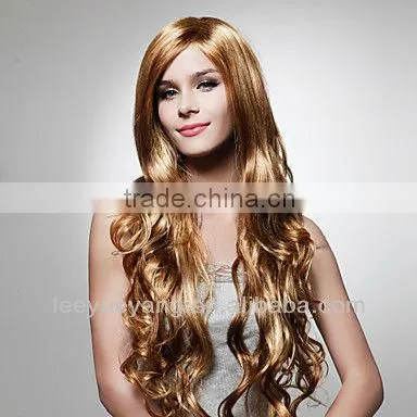 Capless Extra Long High-end Synthetic Golden Brown Curly Hair Wig