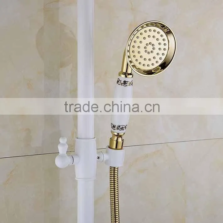 2016 Newly US wall mounted White Painting Baked bath&Shower Faucet Set Rain 8 inch Shower Head With Brass Handle Shower Golden