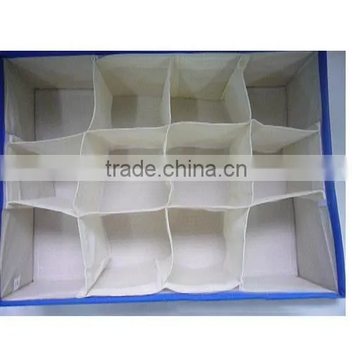 Practical non-woven fabric foldable 12 grids storage box with hard lid,Badroom bin for women socks/underware,ornament(BBHT002)