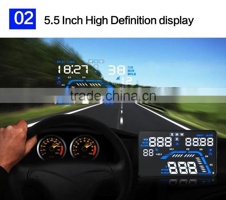 Car hud Q7 head up display for car speed monitor with 5.5 inch screen