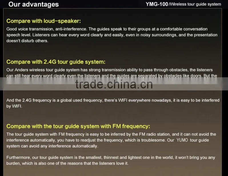 YMG-100 The smallest lightest thinnest 80M 15 hours Wireless Tour Guide System