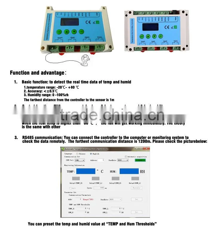 OEM RS485 & Relay Output Digital Temperature and Humidity Controller /digital temperature and humidity sensor