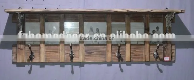 2016 new style antique wooden wall shelf drawers with ceramic hangers
