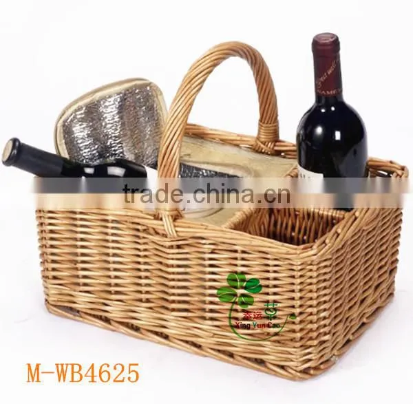 Square Wicker wine basket with grid and handle