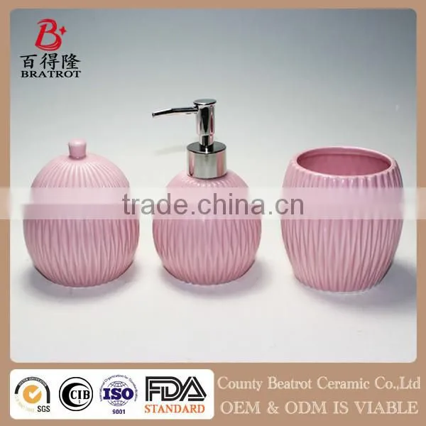 3 PCS Pink Ceramic Bathroom Accessory Set