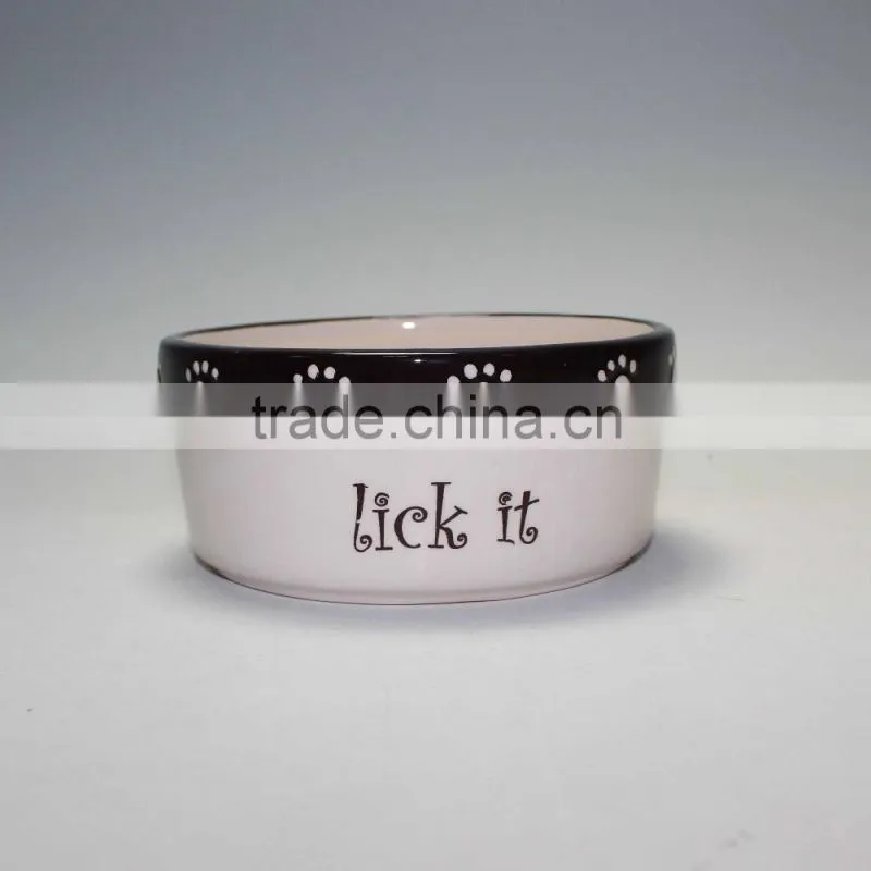 Ceramic Stripe & Paw Pet Bowl with handpainting