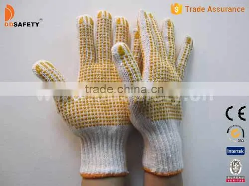 Guantes Tejidos 7G Bleach Cotton Knit Yellow PVC Dots Safety Gloves