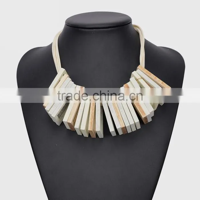 red black wooden square pendant choker necklace geometric wood choker necklace Korea wax cord choker necklace