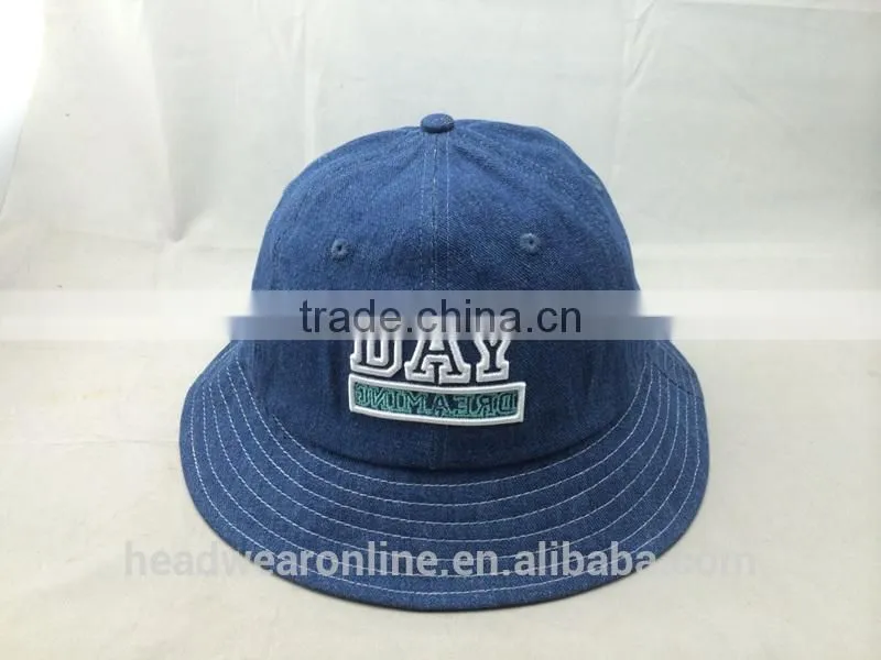 customize new design denim 6 panel bucket hat with 3D embroidery