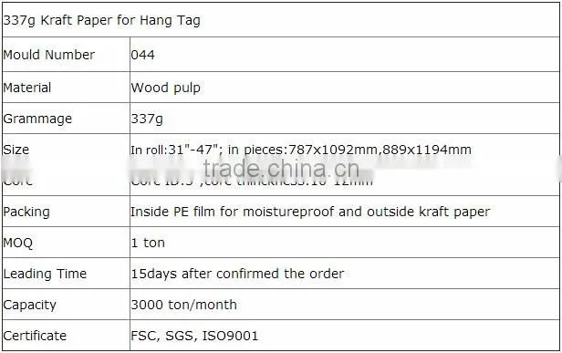 337g Kraft Paper for Hang Tag