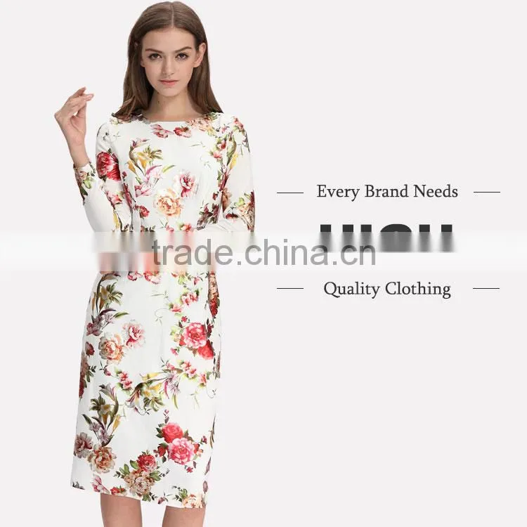 2017 new digital print design ladies fashion dress with pictures