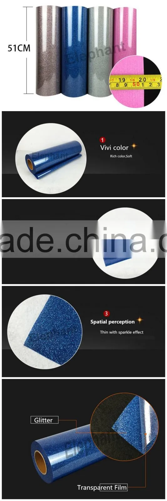 Korea Thermo heat transfer film vinyl glitter transfer