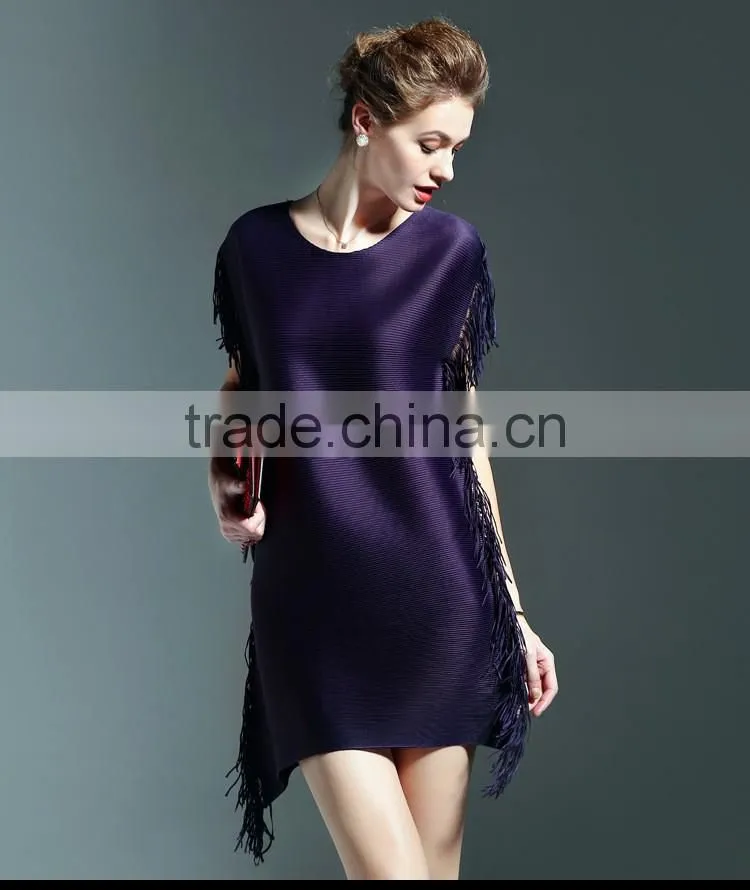 Ladies batwing design pleat tassel fringe fashion dresses