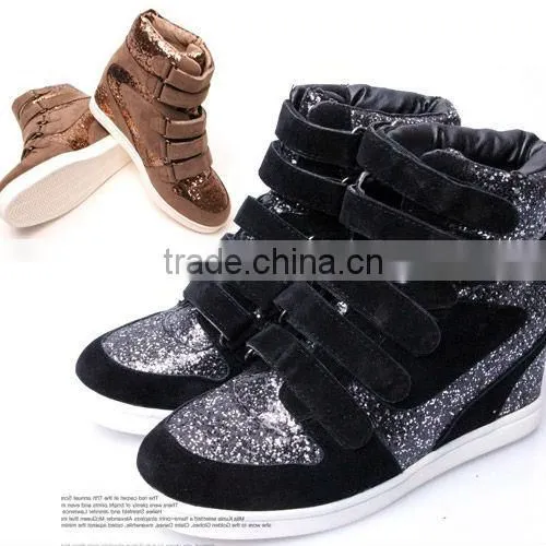 2ssd0530 hidden wedge heel glitter suede sneakers velcro top quality comfortable