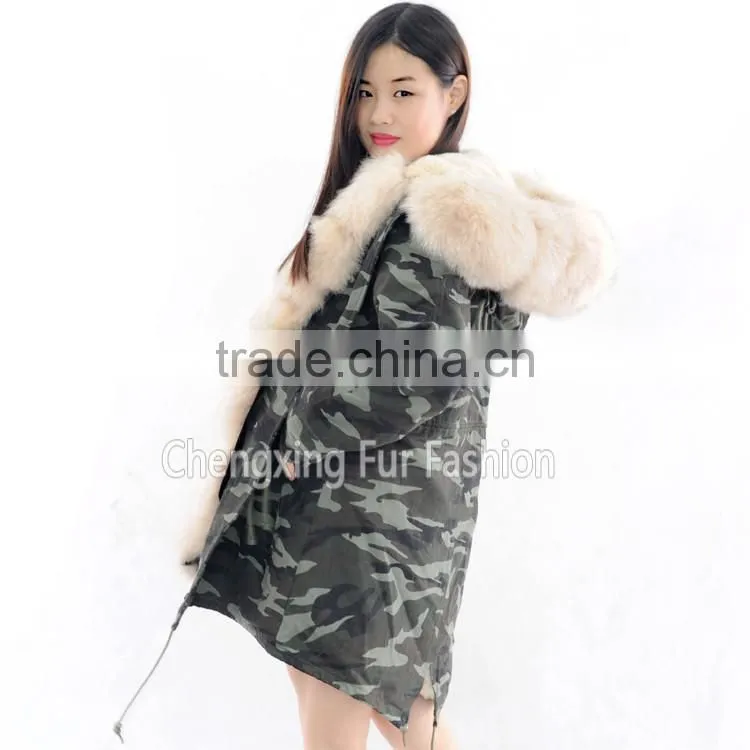 CX-G-P-03C Latest Genuine Raccoon Fur Lined Fashion Fur Parka with Fur Hood
