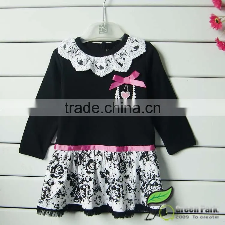 cute black white flower dress+leggings clothing sets baby outfits girls suits lace collar dress suits kids clothes