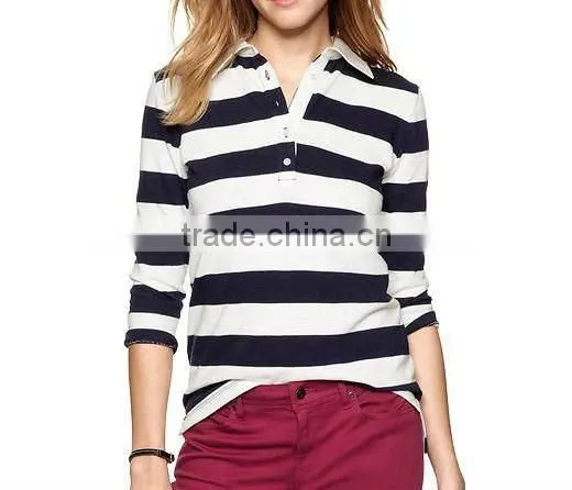 WOMEN'S LONG SLEEVE STRIPED RUGBY POLO