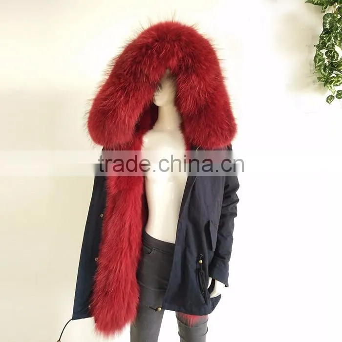 Myfur Luxury Stylish Real Fox Fur Lined Women Long Parka Coat Wholesale