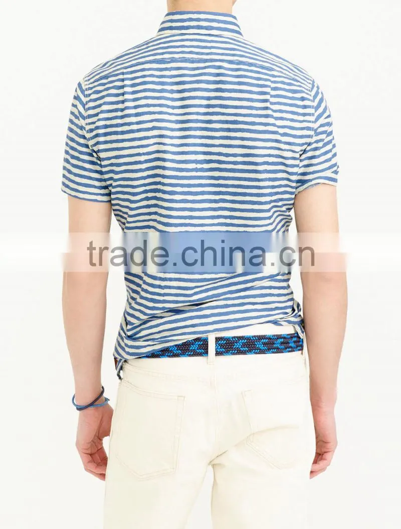 2015 SHORT-SLEEVE COTTON SHIRT stripe men shirts 100% cotton short sleeve OEM Service